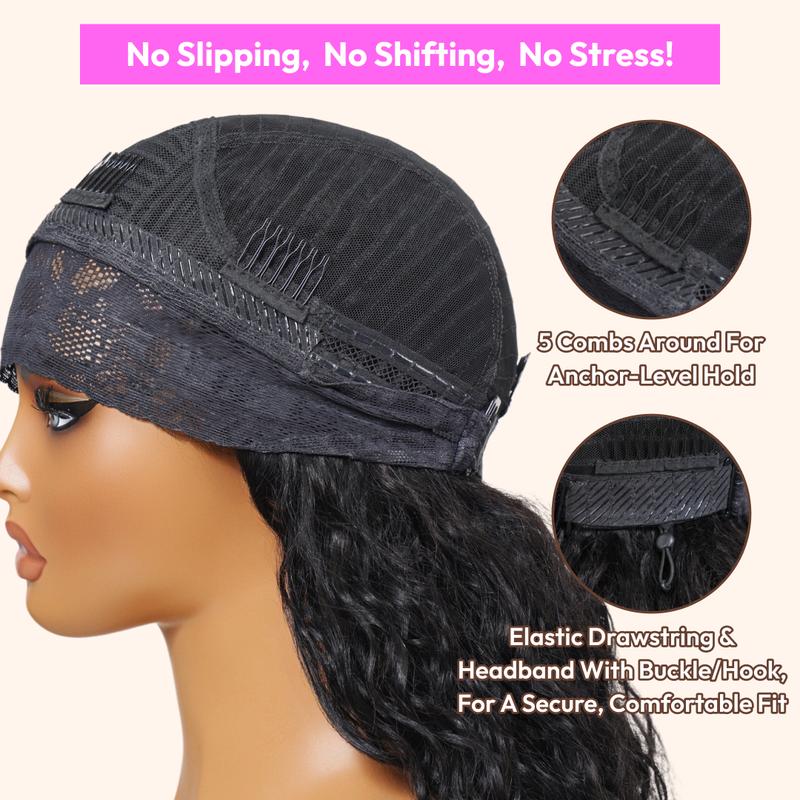 UNice Zero Stress Upgrade Water Wave Headband Wig Human Hair with Drawstring Glueless No Slipping Secure All Day Wigs for Beginners Friendly