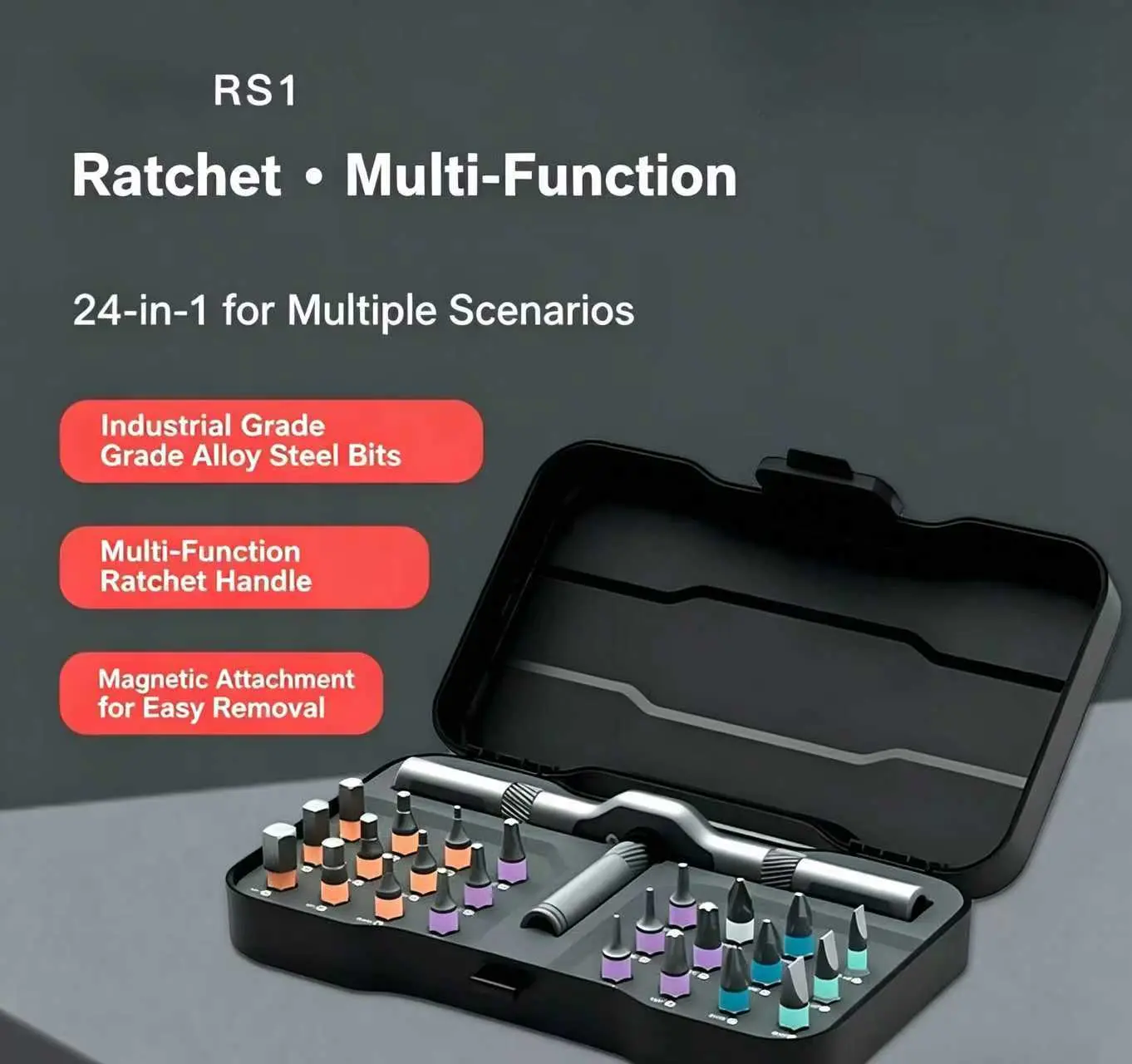 24-in-1 Ratchet Multi-Tool Set with Brushless Impact Wrench, Adjustable Click Torque, Double-Head Torx Spanner, Spud Basin Wrench, Magnetic Bits, Ratcheting Handle – Ideal for Bathroom Plumbing Installation, Automotive Tire Change, Ratchet Wrench, Adjusta