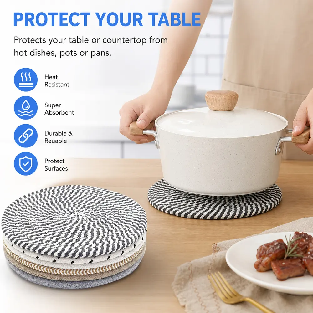 Stylish 6pcs Heat Resistant Trivet Mats - 8-in Thick Large Coasters for Hot Pots,Pans - Durable Kitchen Surface Protectors for Countertops - Essential Kitchenware for Daily Use
