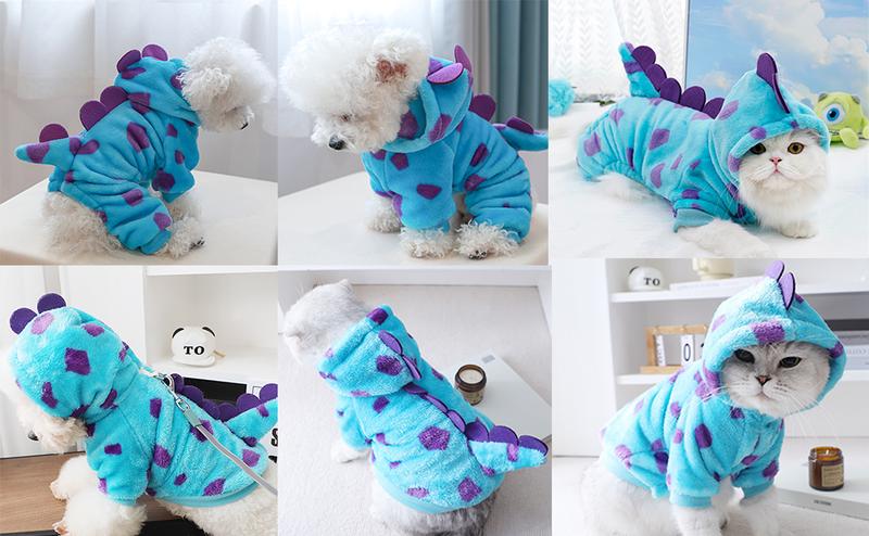 【Pet Supplies】Generic Dinosaur Dog Cat Winter Clothes Small Medium Pets Hoodie Coat Warm Fleece Outfit Leash Ring Design Funny Costume Keep Pets Cozy Holiday Party
