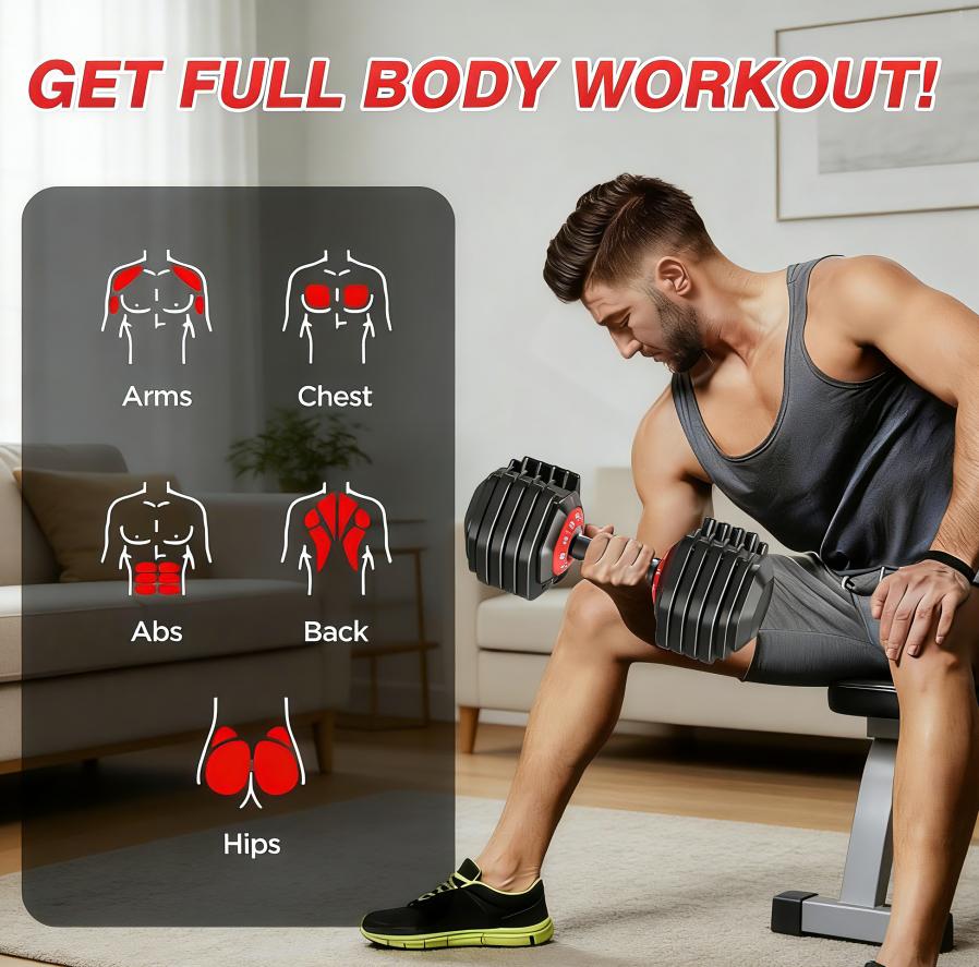 55lb Adjustable Dumbbells, 10 in 1 Weights Dumbbells Set, Fast Adjust Weights Set with Anti-Slip Grip, Space Saving for Home Gym