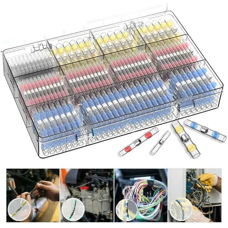 200pcs Solder Seal Wire Connectors, Heat Shrink Butt Connectors, Durable Reliable Connectors, Waterproof Insulated Electrical Wire Terminals, Solder Sleeve Sealed Butt Splice Connectors, Waterproof Connector Set for Marine & Automotive Use
