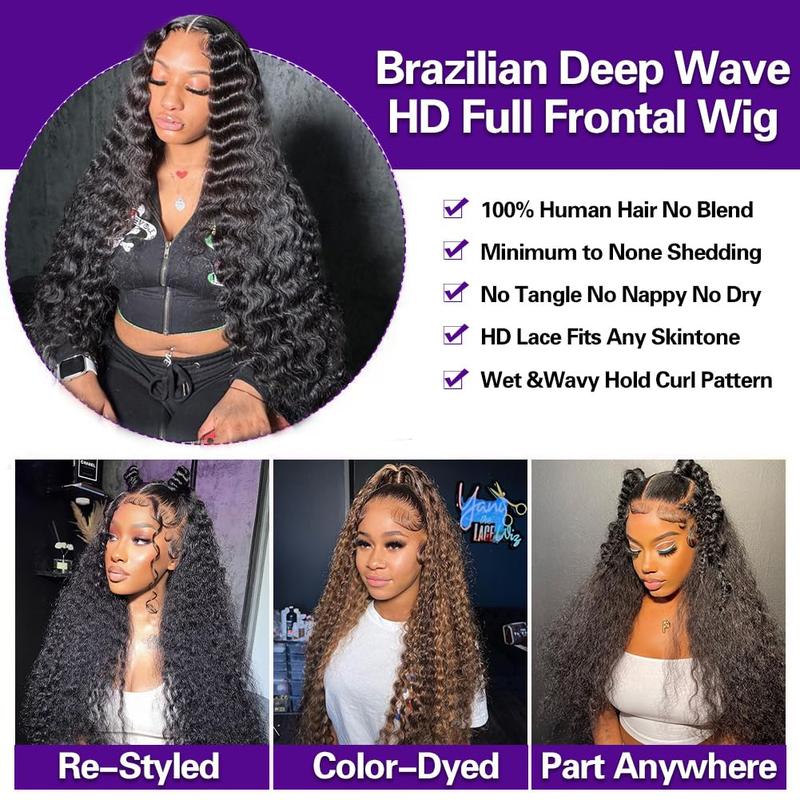 [Bling Hair ]  13x4 13x6 Deep Wave HD Lace Front Wig Human Hair 180% density Transparent Lace Frontal Wigs For Women Real Hair Wigs PrePlucked Lace Front Wig