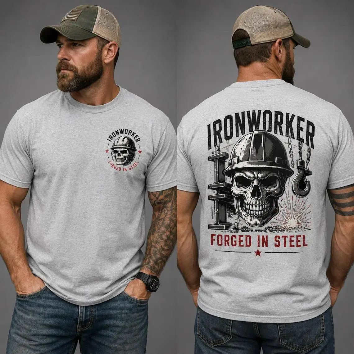 Ironworker Shirt, Forged In Steel Sweatshirt, Skull Hard Hat Hoodie, Steel Worker Gift, Blue Collar Labor Day Tee