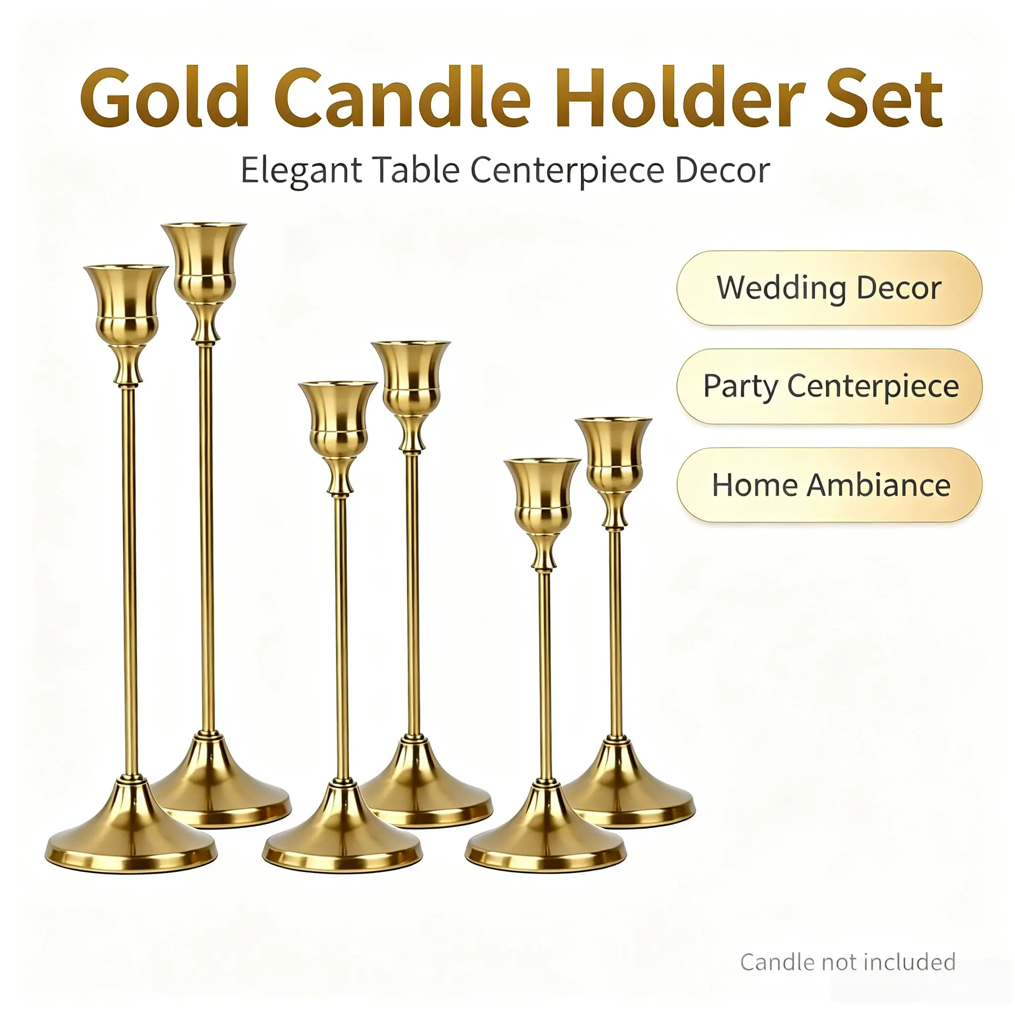 6Pcs Multi-Color Metal Taper Candle Holders, Choose Your Color, Elegant Table Centerpieces for Engagement, Anniversary, Christmas, Fall, Halloween, Birthday & Daily Home Decor, Candles Not Included