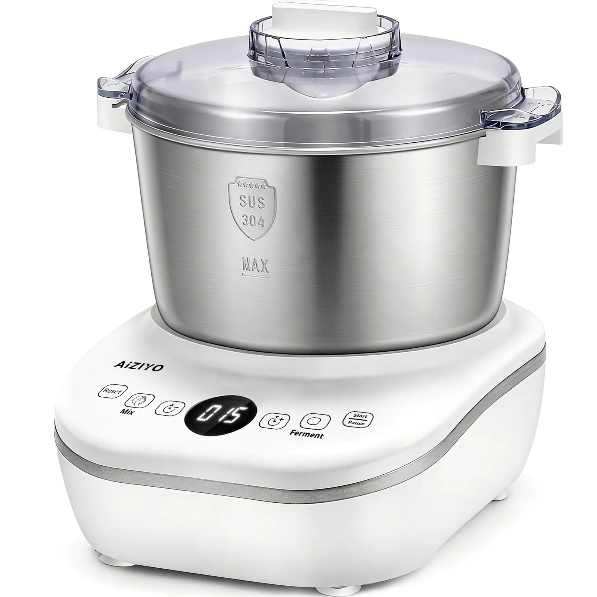 AIZIYO DoughChief | 7 QT Dough mixer with Ferment Function | 304 Stainless Steel Bowl | Removeable lid | Dough mixer with face-up Touch Panel | Electric Dough Proofing Box for Pizza & Bread - White
