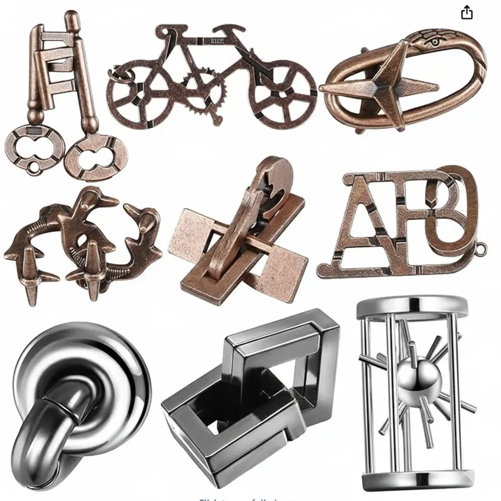 9 Pcs Metal Brain Teaser Puzzles - Durable Steel 3D Interlocking Games | Adults IQ Logic Training Stress Relief Mind Challenge Educational Toys