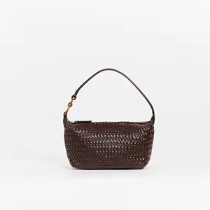 Solène Mini Shoulder Bag – Soft Leather Woven Shoulder Bag for Everyday Carry Minimalist Handbag, Adjustable Strap