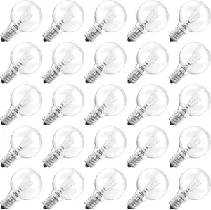 Brightown G40 Replacement Light Bulbs, Clear Globe Bulbs Replacement for Outdoor String Light, E12 Candelabra Base, Incandescent Round Bulbs for Patio Cafe Bistro Decor, 5W 120V, Warm White, 25 Pack
