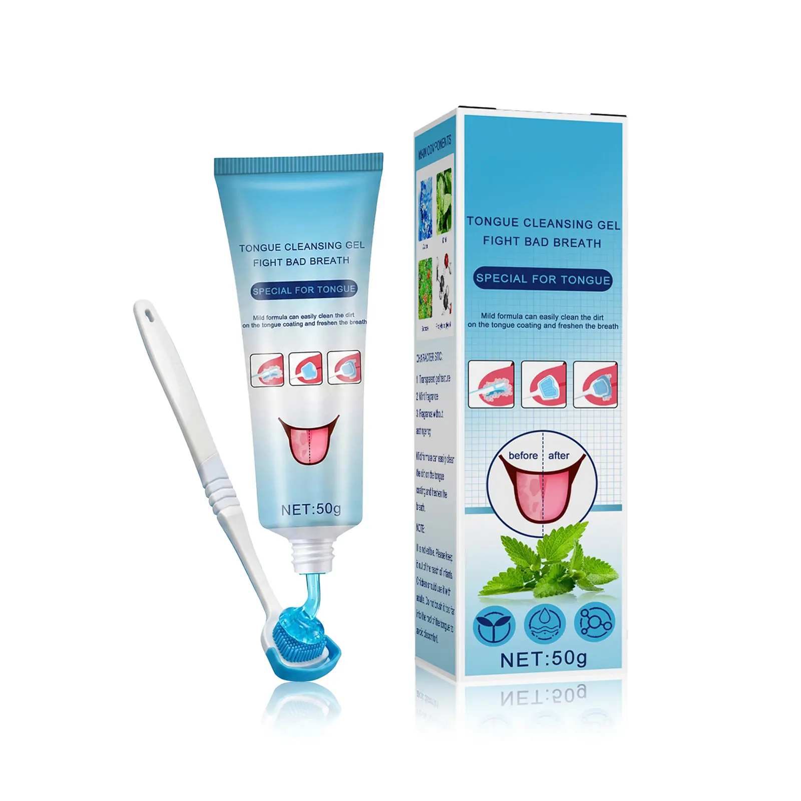 Oral Care Kit with Tongue Cleaning Gel & Pro Scraper - Daily Oral Health Support, Fresh Breath, Bright Smile, Deep Detox, Instant Minty Neutralizer for Bad Breath