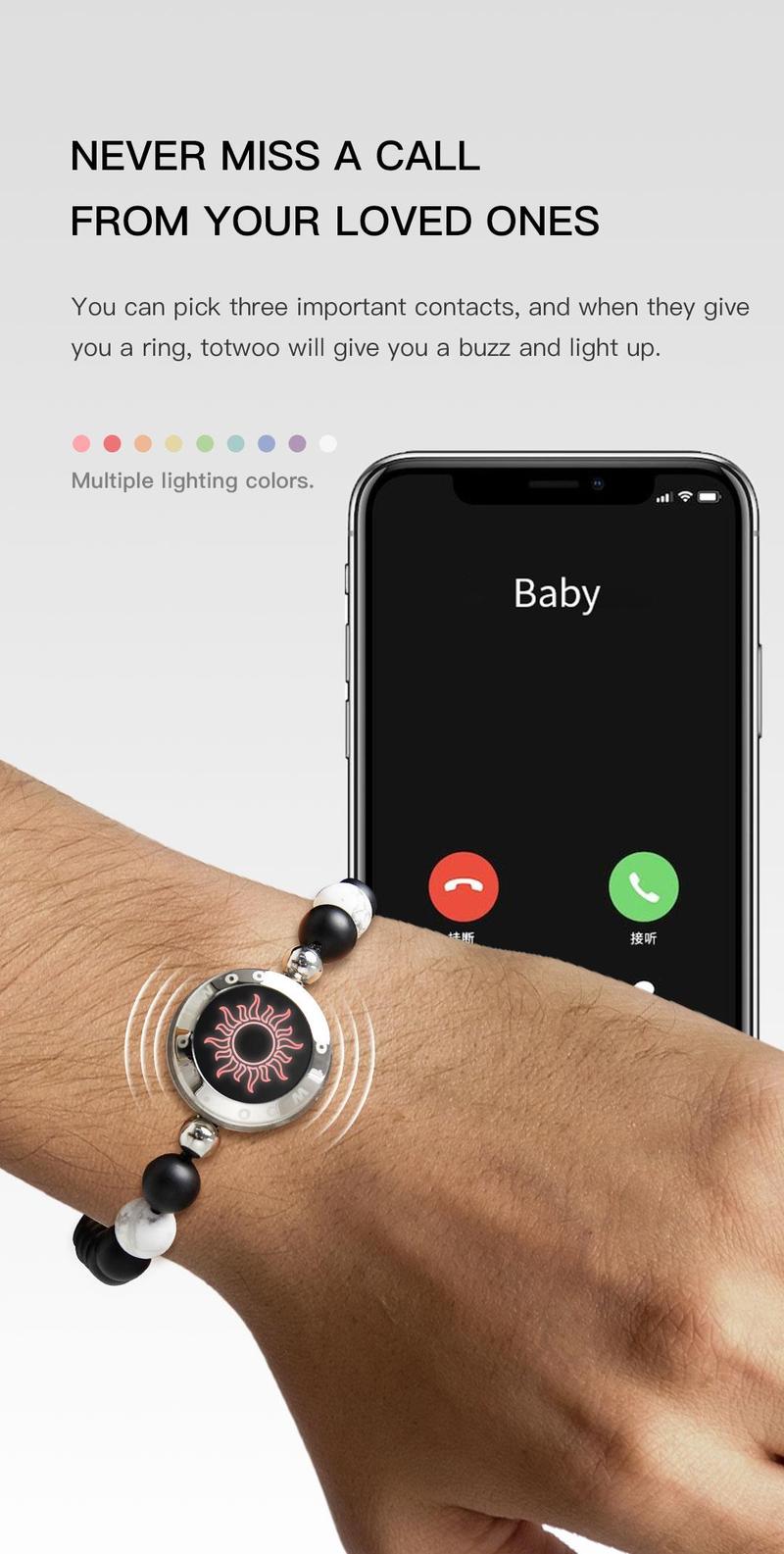 【creative gifts】totwoo Sun&Moon Long Distance Touch Bracelets with Matching Beads Functional Love Connect Gift For Boyfriend or Girlfriend or your Family