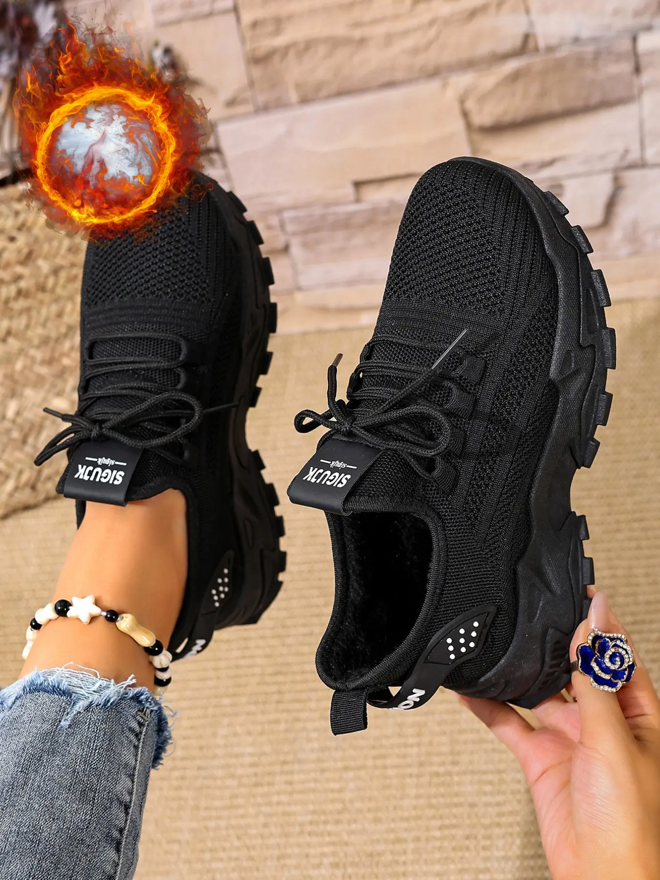 High-Quality Women's Breathable Knit Fleece Lined Sneakers, Winter Fashion Casual Lightweight Soft Sole Walking Shoes, Outdoor Comfort Low Top Running Shoes, Knitted Running Shoes, Versatile Running, Sports Shoe