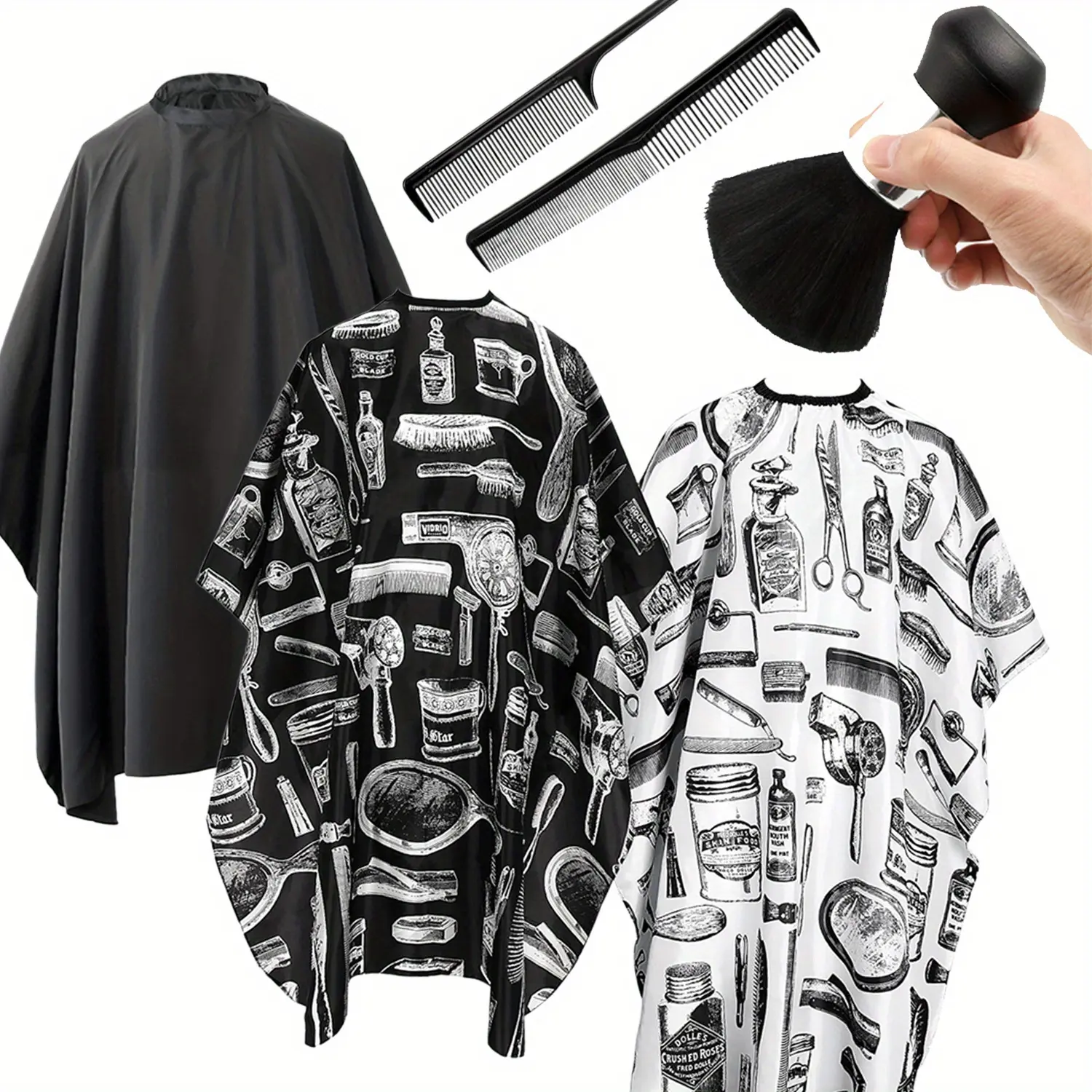 [Hand Tools Kits] A Set of 6/5/3 Pcs Professional Salon Barber Capes Kit,Waterproof Hair Cutting Capes with Neck Duster and Combs Brush with Adjustable Snap Closure for Women Men Hair Stylist,Halloween Christmas Party Fathersdaygift