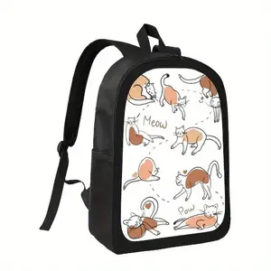 Playful Cat Poses Anime Backpack with Cute Cat & Paw Print Design - Lightweight School Bag with Adjustable Straps, Spacious Unisex Backpack for College, Library, Travel - Durable & Machine Washable (Black Base with Multicolor Cats), for Teenager