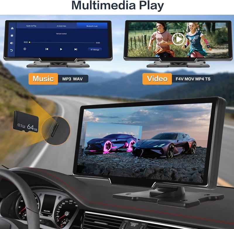 Wireless Carplay Portable Android Auto Unit with 2.5K Dash Cam, 9.3 Inch Touchscreen Car Screen Display with Bluetooth Airplay Mirror Link Voice Control AUX 64G TF