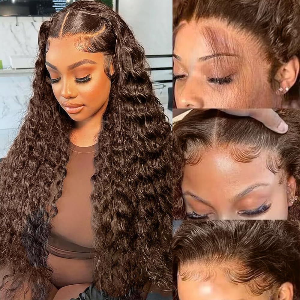 Bling Hair Chocolate Brown Lace Front Wig Human Hair 13x4/6 Transparent Lace Frontal Wigs 180 Density Body Wave Deep Wave HD Lace Front Wigs Human Hair pre Plucked Colored Wigs for Women