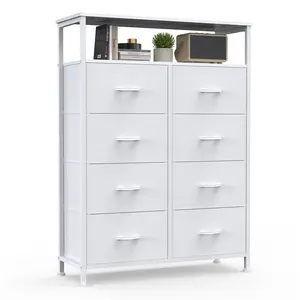 8 Drawer Fabric Storage Dresser, TV Cabinet, Sturdy Steel Frame, Wooden Top, for Bedroom, Living Room, Home Use
