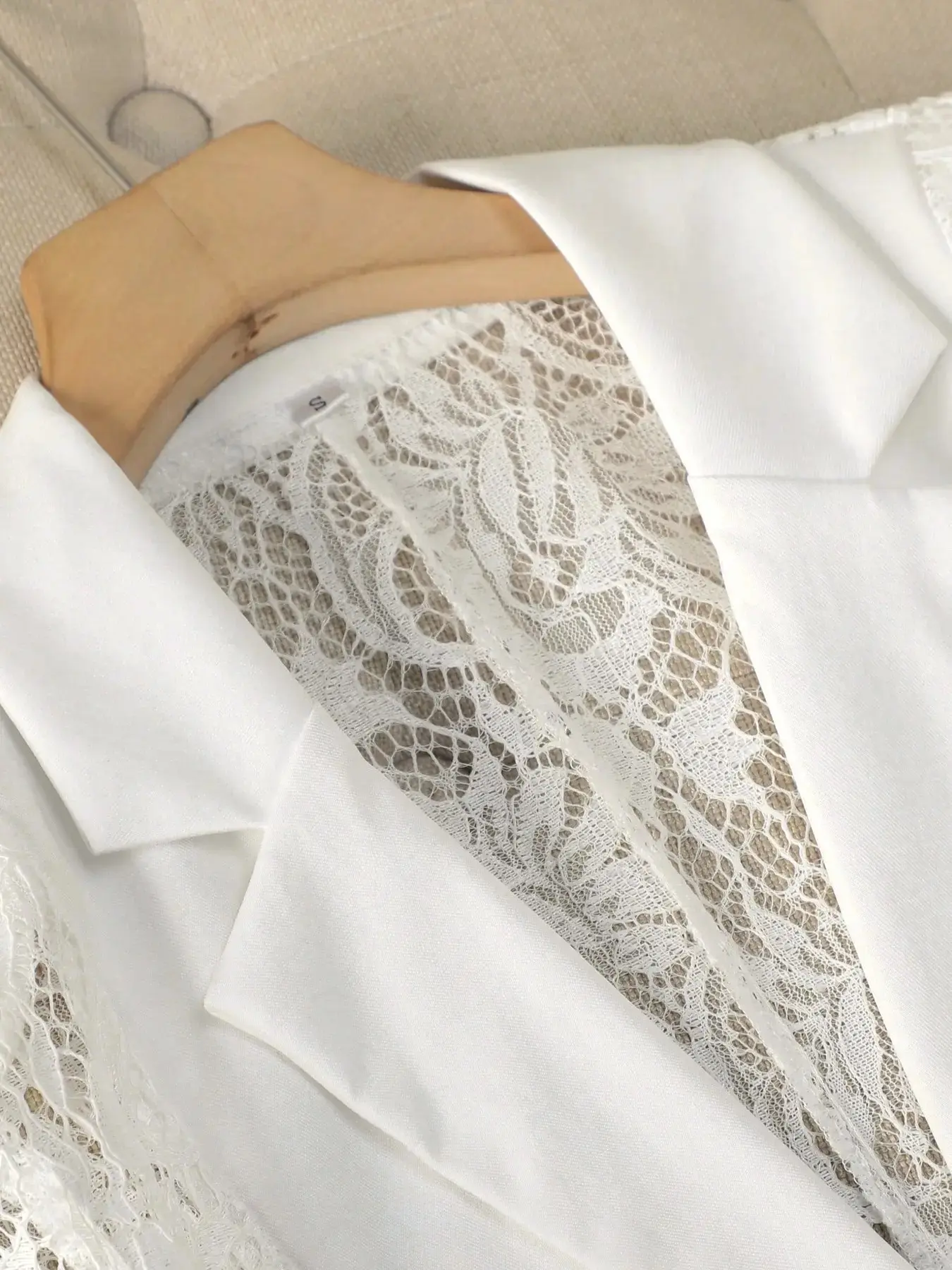 Women Sheer Lace Panel Blazer Long Sleeve White Jacket Office Business Interview Quiet Luxury 2026