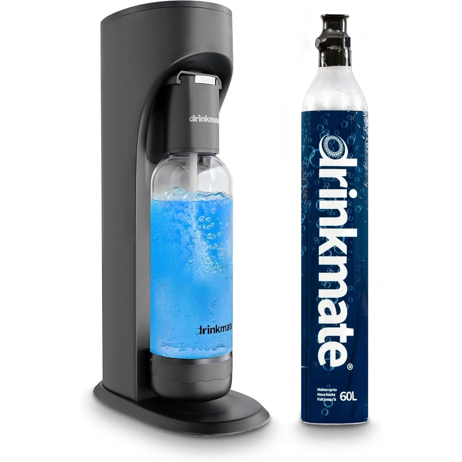Drinkmate OmniFizz Sparkling Water Maker & Soda Streaming Machine | Carbonates Any Drink | STARTER KIT | Includes One 60L CO2 Cylinder + One BPA-Free Bottle (Matte Black)