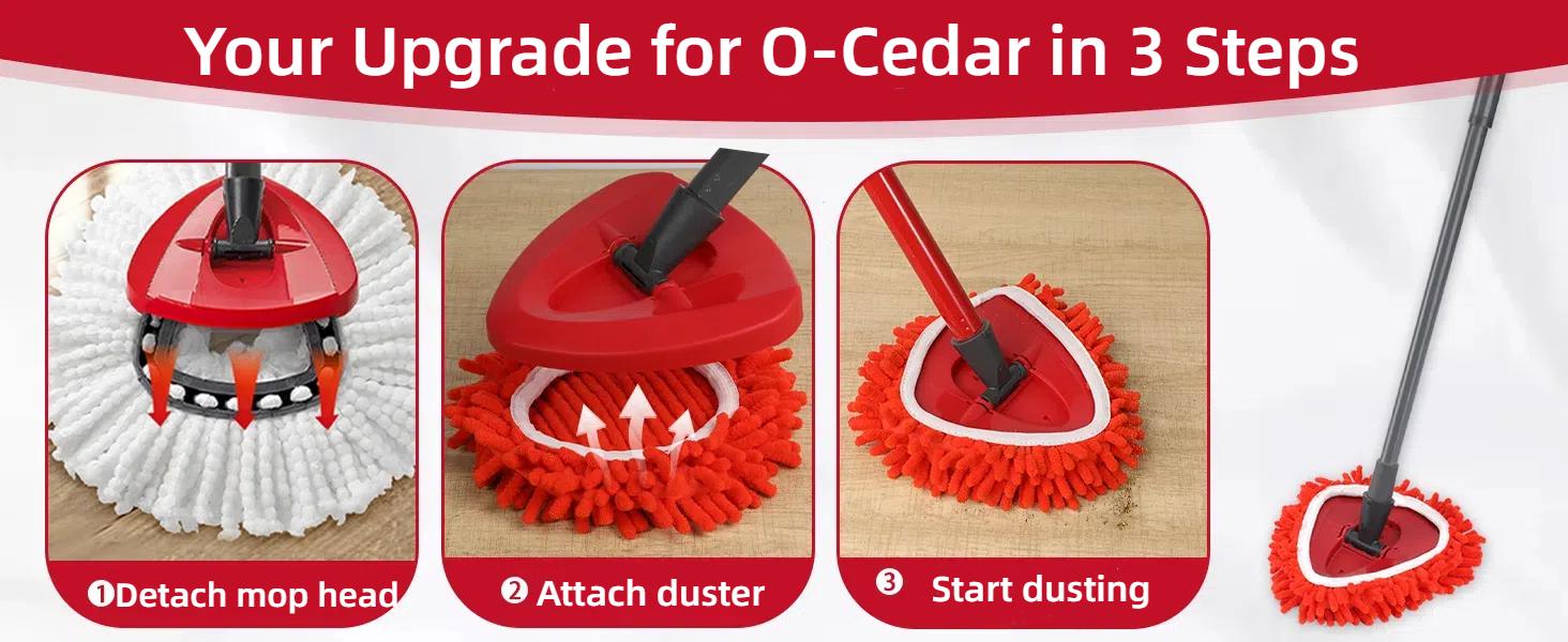 Chenille Duster Replacement Heads for O-Cedar 2025 Unique Design Heads Turn Mop into Long-Handle Duster Dry Cleaning Trap Bucket & Handle Not included