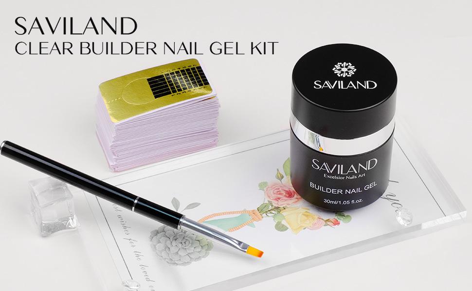 SAVILAND Builder Nail Gel with Air Cushion Design, Clear Hard Gel for Nails Extension Gel, Builder Base Nail Gel & Strengthener Gel Nail Art Manicure Set with 100pcs Nail Forms and Acrylic Brush Nail Care Nail Polish Cutics Cosmetic