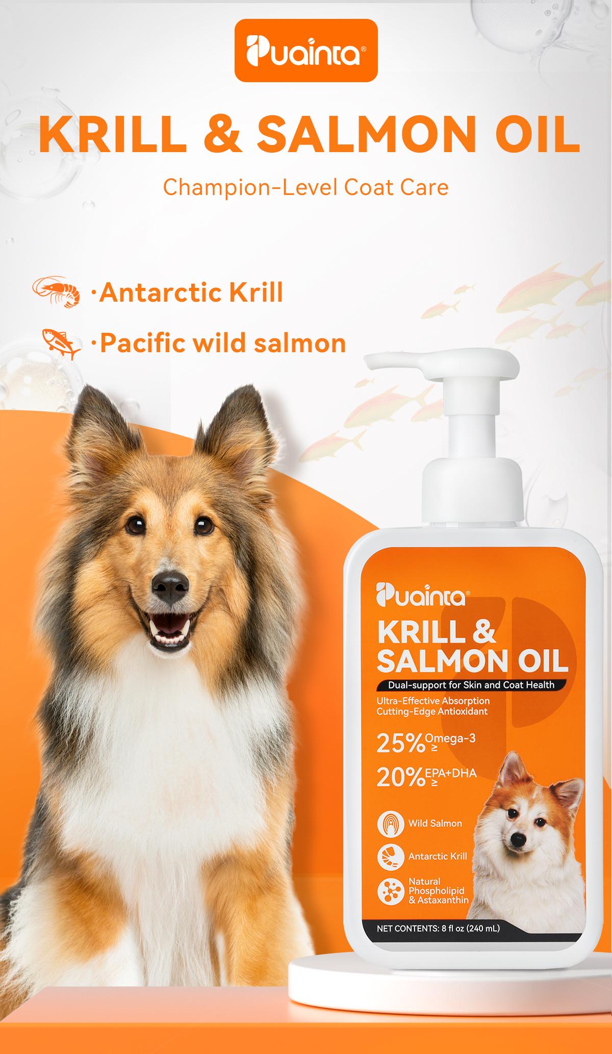 Health Supports Krill & Salmon Oil 8oz – PUAINTA Nature Oil for Dogs, Rich in Omega-3 & EPA+DHA, Supports Heart Health & Circulation, Antarctic Astaxanthin, Maintains Healthy Skin, Supports Hair, Skin, Vision & Wellness