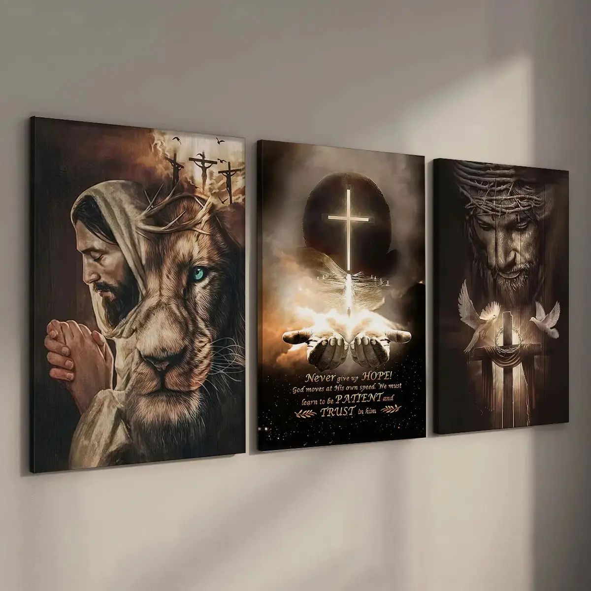 3-Pack Christian Cross Framed Canvas Decorative Wall Art, Inspirational Salvation & God Bible Prints, Waterproof Elegant Religious-Themed Decorations for Home, Inspirational Wall Art