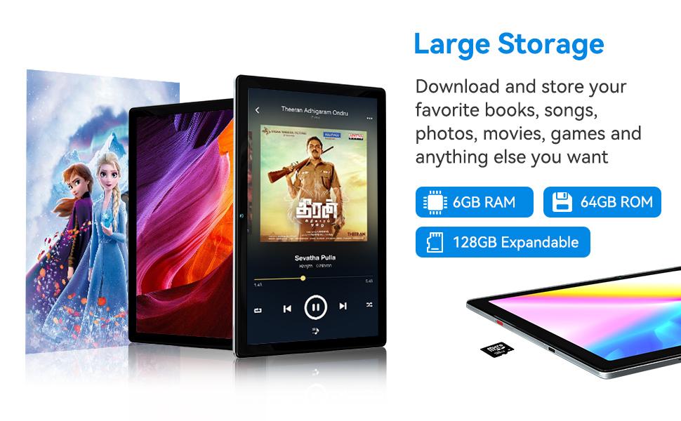 AEEZO 10.1inch Android 14 Tablet 8GB RAM+64GB ROM (Expandable up to 1TB), WiFi , Fast Charging, 5MP+8MP Dual Camera, Wi-Fi, Widevine L1 Support, fathersdaygift/ Good Gift for Family and Friends