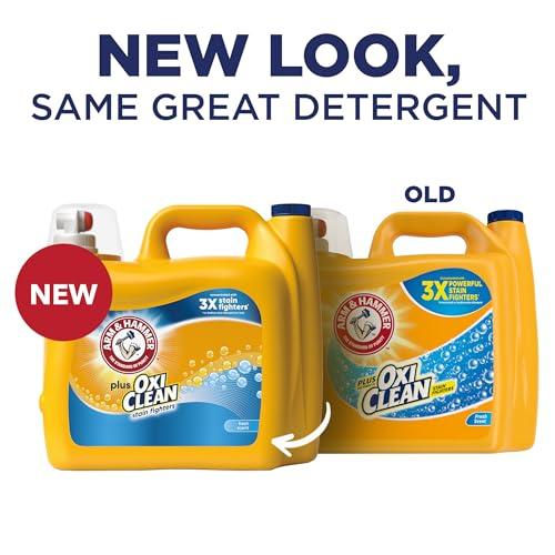 ARM & HAMMER Plus OxiClean Stain Fighters Liquid Laundry Detergent, Fresh Scent, 166.5 fl oz, 128 Loads