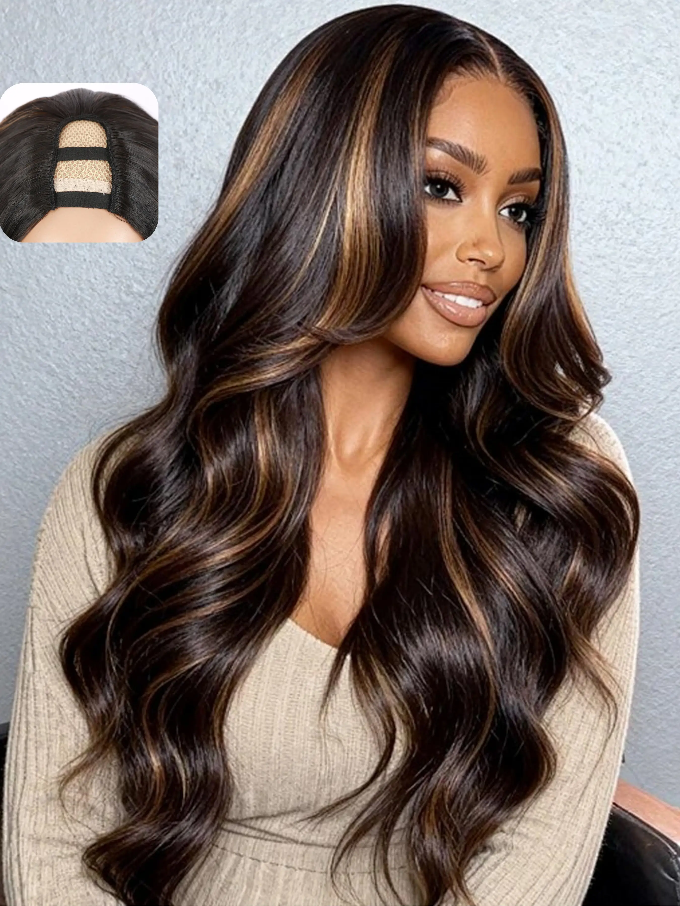 Women's Heat-Resistant Wavy Synthetic Fiber Wig, 26-Inch with Highlights, 150% Density Long Wave Clip-In Wig, Glueless Beginner-Friendly Wig for Daily, Party & Cosplay Wear