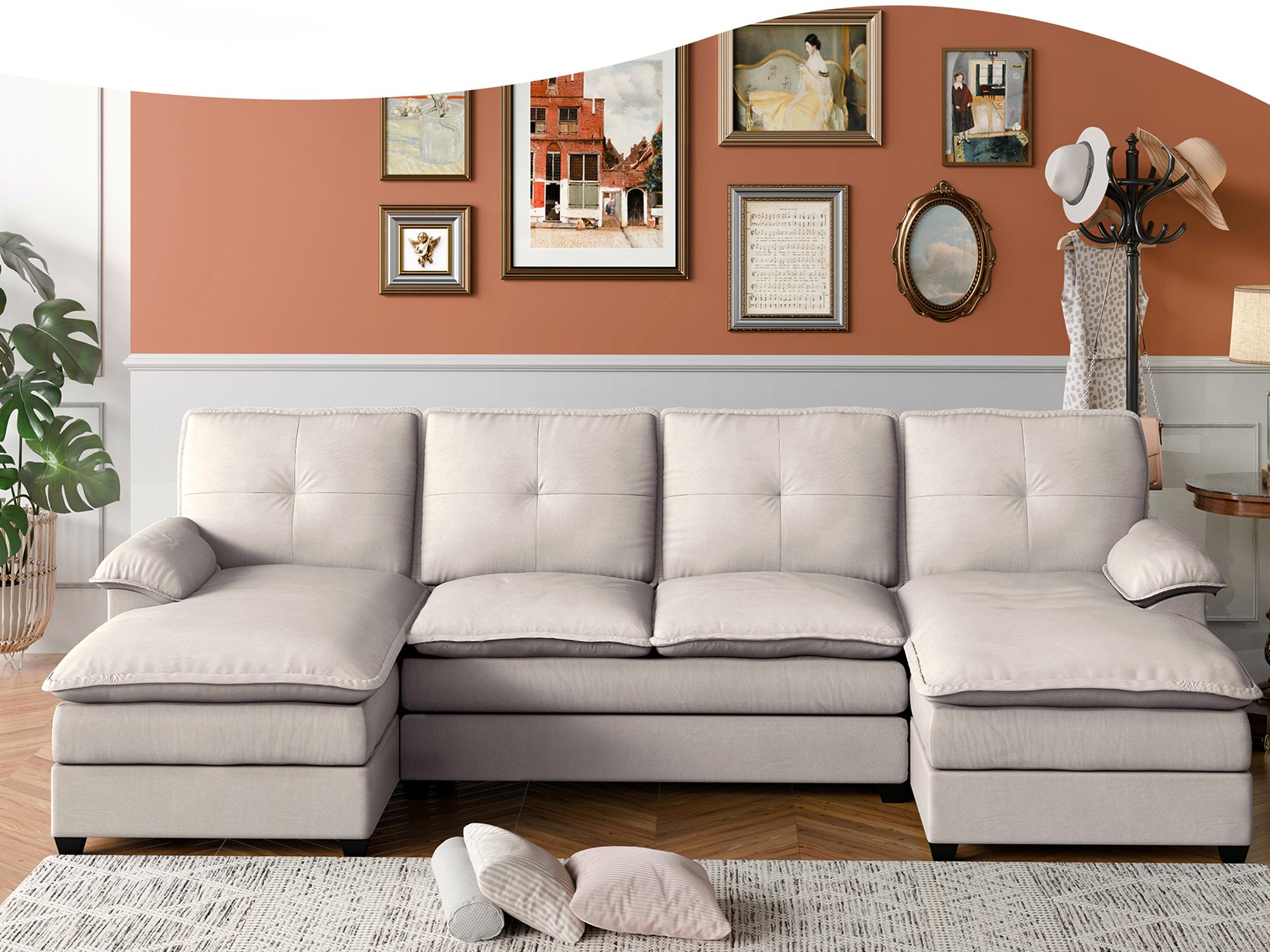 Walsunny 110" Sectional Sofa Couch, U-Shaped Sofa Sleeper with Thick Cushion & Soft Backrest,4 Seat modular Sofa new Couch for Living Room,wayfair