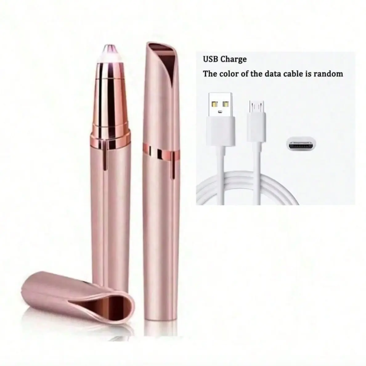 Painless Electric Razor Trimmer, Stainless Steel Eyebrow & Facial Hair Remover Epilator (Rose Gold)