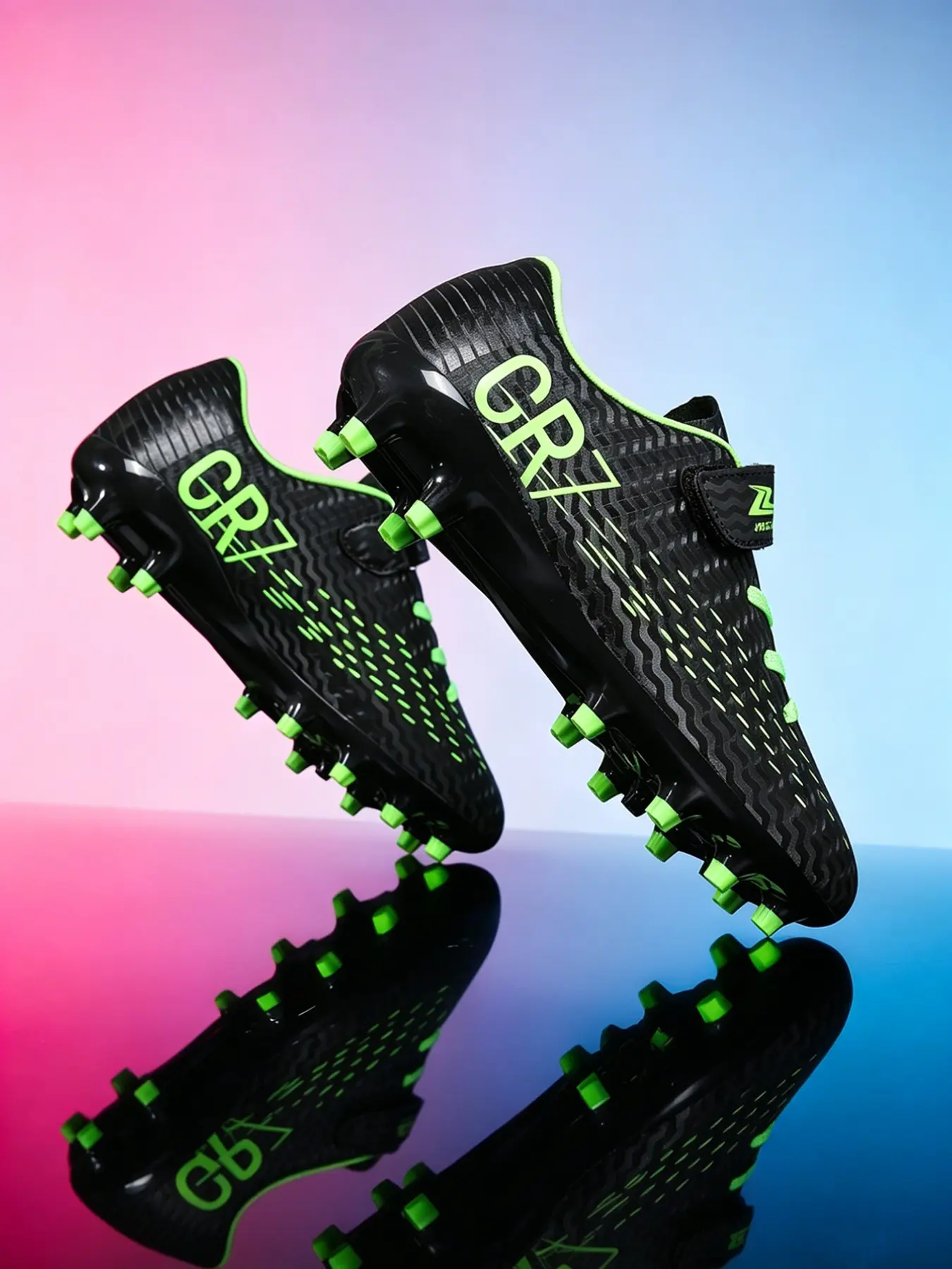 AG Long-Stud Soccer Cleats, CR7 Style Velcro Football Boots for Youth, Natural Grass Training and Match Shoes, All-Season