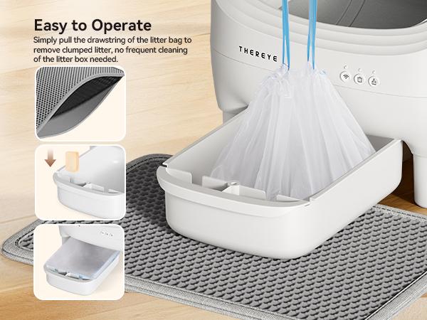 Thereye Open-Top Self-Cleaning Cat Litter Box, Automatic with App Control Wifi Odor-Free Waste Disposal Includes Trash Bags Litterbox