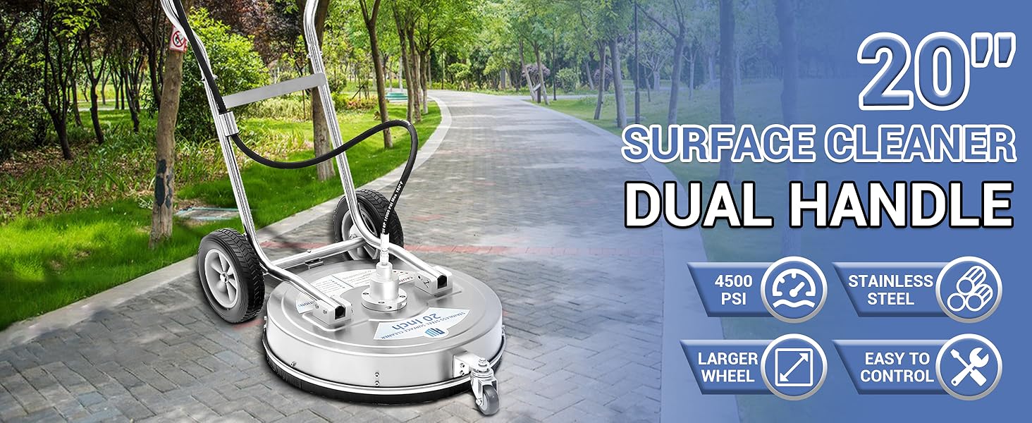 RIDGE WASHER 20’’ Surface Cleaner Dual Handle, Stainless Steel Bigger Stable Wheels Pressure Washer Surface Cleaner, Power Washer Surface Cleaner for Cleaning Driveways, Sidewalks, Patios RIDGE WASHER 20’’ Surface Cleaner Dual Handle, Stainless Steel Bigger Stable Wheels Pressure Washer Surface Cleaner, Power Washer Surface Cleaner for Cleaning Driveways, Sidewalks, Patios