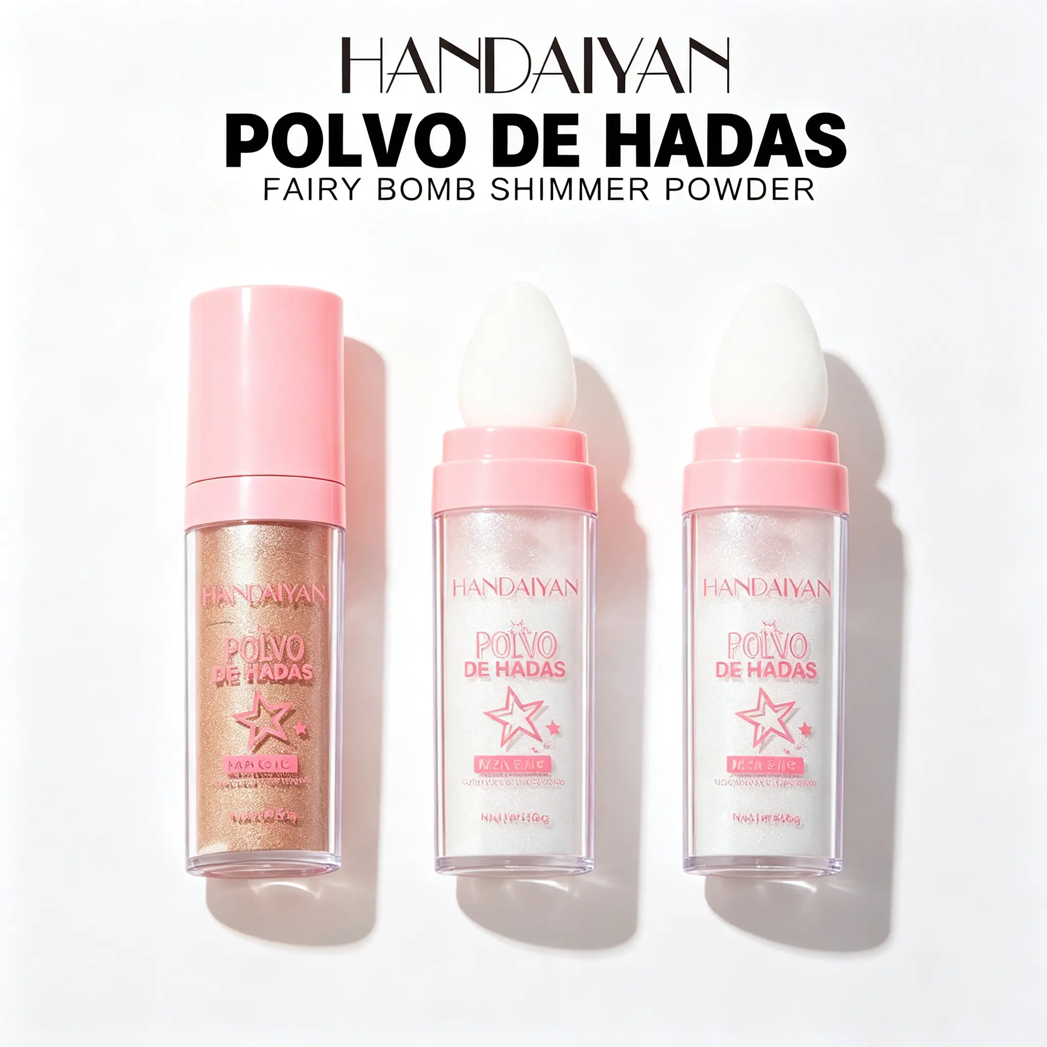HANDAIYAN Pearly Highlighting Powder with Sponge Tip, Natural Shimmer Fairy Glitter, Dab-On Control for Face Eyes Collarbones