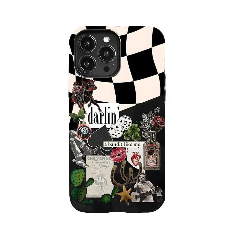 Checkered Western-style patchwork Patterned phone case, compatible with  iPhone 17 Pro Max, 16, 15, 14, 13, 12 and Samsung 25 Ultra Plus, 24, 23,  22. Features a double-layer shockproof design, making it the perfect gift  for girls. - TikTok Shop