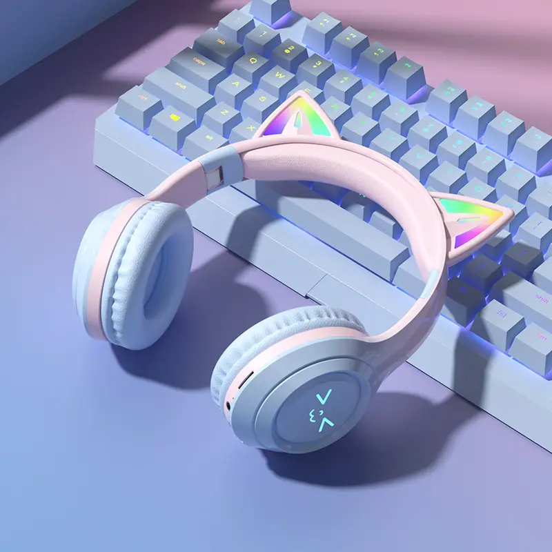 Cat Ear Over-Ear Bluetooth 6.0 Headphones - RGB LED Light-Up, Soft Earpads, Stereo Sound, Reduces Pressure, Comfy and Portable Multi-Device Gaming Headset for Teens Girls (Birthday Gift, Back to School Surprise) Compatible with Phones, Tablets, Laptops, C