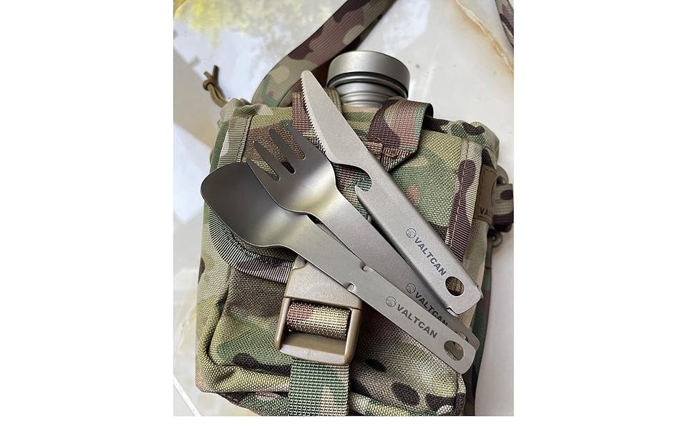 Valtcan Titanium Compact 3 Piece Utensil Fork Spoon Knife Ultralight Carry System 39g