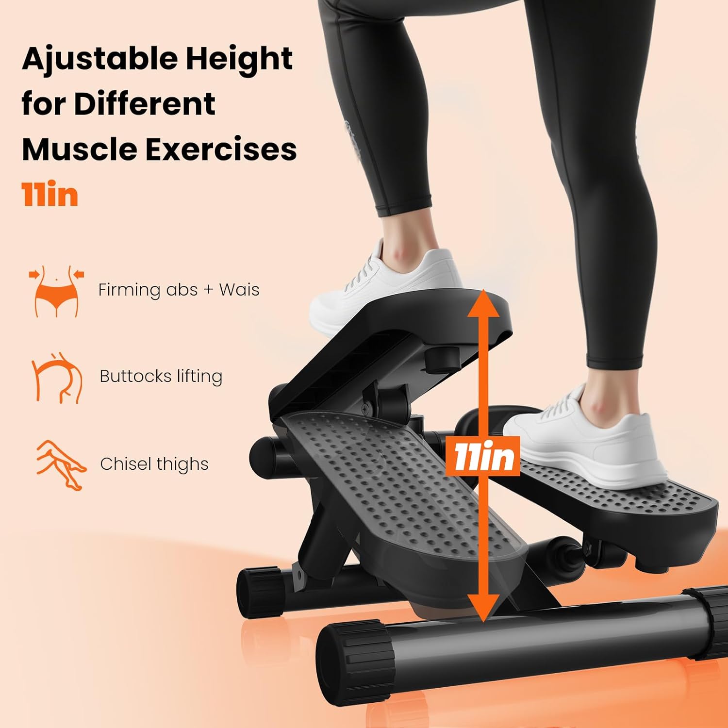 Mini Stepper for Exercise at Home, Stair Step Workout Machine with Resistance Band and Over 300lb Weight Capacity, Optional Twist Motion Mini Stepper with Resistance Bands, Portable Full Body Workout Stepper Machine Adjustable Foot Stepper for Fitness
