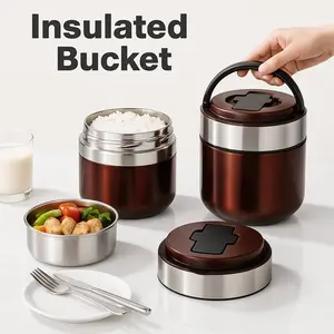 304 Stainless Steel Vacuum Insulated Lunch Box with Insulated Bag, Portable 2 Layer Food Container, Leakproof Thermal Lunch Container with Compartments