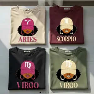 All 12 Zodiac Slay Girl T-shirt - Glitter Astrology Hat Graphic for Adults, Full Horoscope Star Sign Collection with Bold Zodiac Letter Design, Unisex Astrology Gift for Men & Women