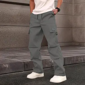 Men’s fashion casual cargo pants with a drawstring waist, suitable for all seasons and outdoor wear., Menswear, Pocket