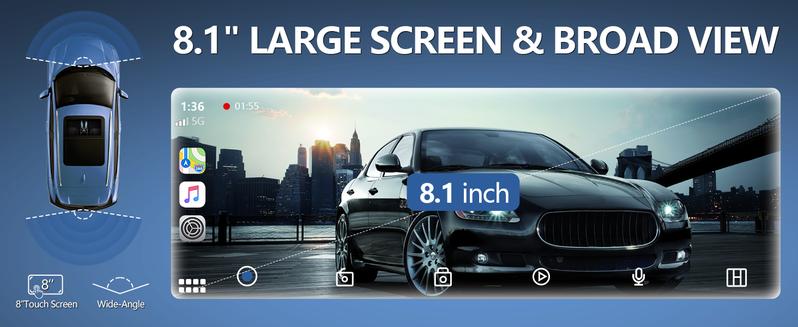 【Hieha】Wireless CarPlay Screen with 2K Dash Cam, 8.1" Portable Touchscreen Car Stereo with CarPlay & Android Auto, 1080P Backup Camera, Voice Control, Bluetooth, Mirror Link, GPS Navigation 【Hieha】Wireless CarPlay Screen with 2K Dash Cam, 8.1" Portable Touchscreen Car Stereo with CarPlay & Android Auto, 1080P Backup Camera, Voice Control, Bluetooth, Mirror Link, GPS Navigation