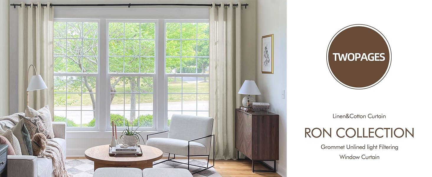 TWOPAGES Ron Linen Cotton Herringbone Fabric Sample Booklet for Room, Living Room, and Bedroom Curtains