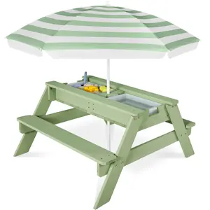 Best Choice Products Kids 3-in-1 Outdoor Sand and Water Activity Picnic Table with Umbrella