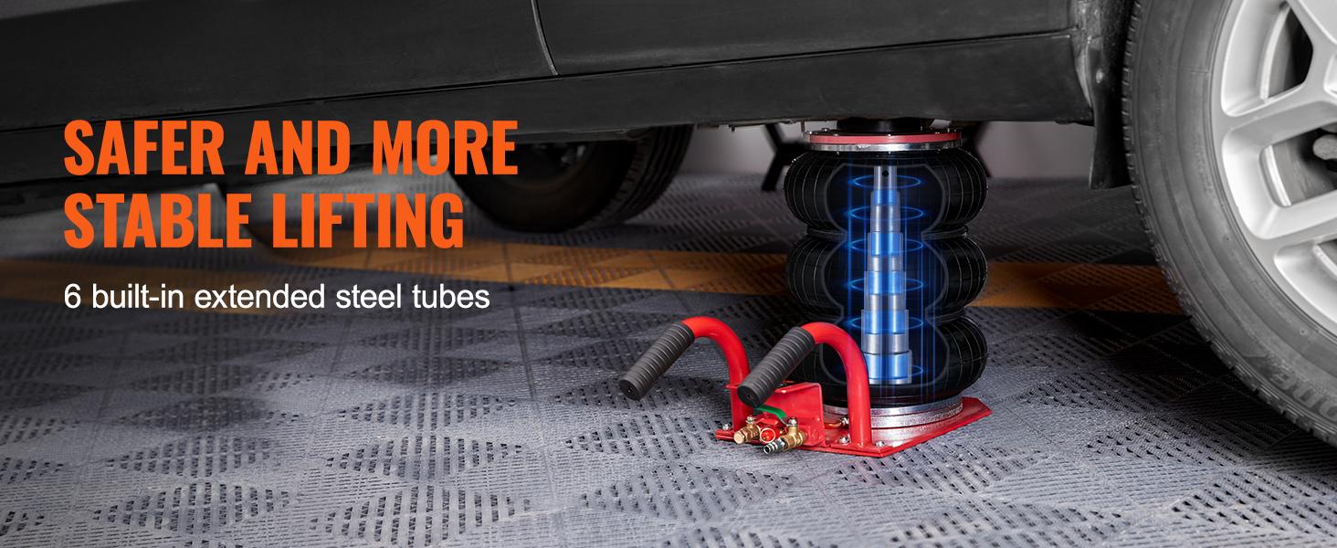 VEVOR 3 Ton/6600 lbs Triple Bag Air Jack, TikTokShopBlackFriday, Airbag Jack with Six Steel Pipes, Lift up to 17.7 inch/450 mm, 3-5 s Fast Lifting Pneumatic Jack, with Side Handles for Car, Garage, Repair
