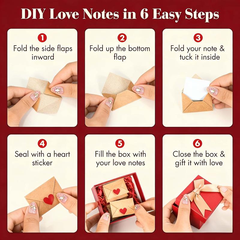DIY Love Notes Box - Mini Blank Cards & Envelopes for Him Her - Cute Valentine’s Day Anniversary Gift for Boyfriend Valentine's Day