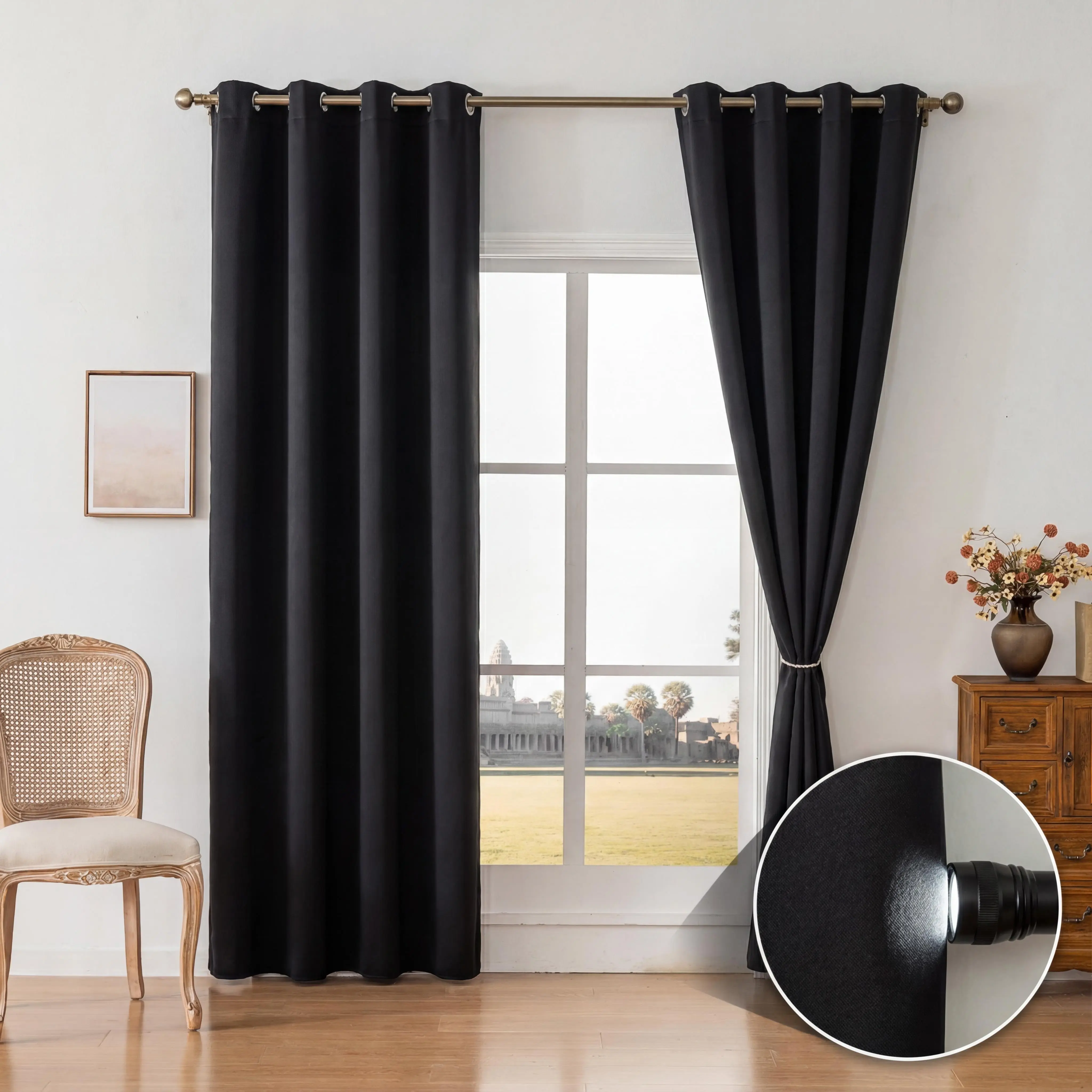 2-Panel Traditional Grommet Curtains Set, 52x84 in Room Darkening Solid Fabric Blocks Glare, Heat-Blocking Energy-Saving Thermal Insulated Thick Drapes, Noise-Softening Bedroom Decor Curtains for Bedroom QF222