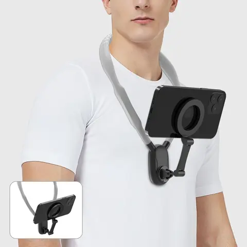 Adjustable Metal Car Phone Holder - Silicone-Lined Aluminium-Steel Alloy, Quick-Release Strong Magnetic Fast Disassembly, Universal Compatibility for iPhone 16/15/14/13 & Android, Neck/Chest Mount for Content Creators, Car Interior Accessory